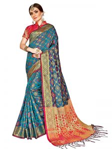 Turquoise Blue Colour Designer Banarasi Silk Paridhan Saree