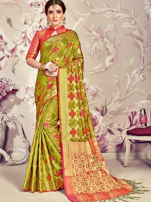 Mehendi Green Colour Designer Banarasi Silk Paridhan Saree