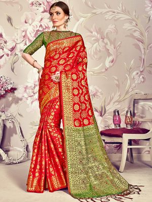 Red Colour Designer Banarasi Silk Paridhan Saree