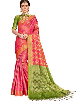 Pink Colour Designer Banarasi Silk Paridhan Saree