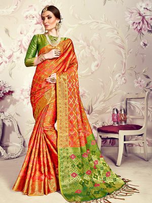 Orange Colour Designer Banarasi Silk Paridhan Saree