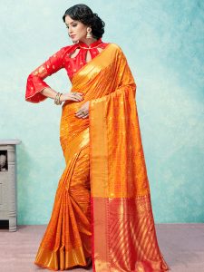 Orange Colour Designer Banarasi Art Silk Jharoka Saree