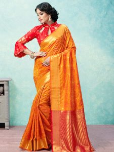 Orange Colour Designer Banarasi Art Silk Jharoka Saree