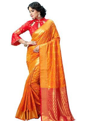Orange Colour Designer Banarasi Art Silk Jharoka Saree