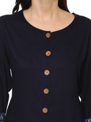 Women Navy Blue Solid A-Line Kurta