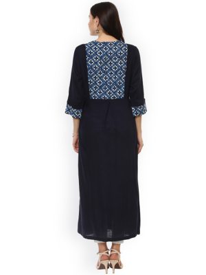 Women Navy Blue Solid A-Line Kurta