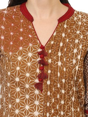 Women Brown Printed Straight Kurta