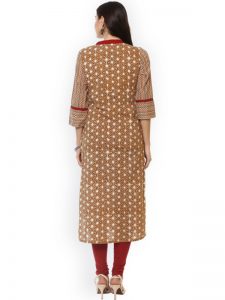 Women Brown Printed Straight Kurta