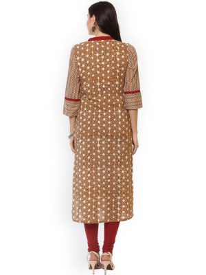 Women Brown Printed Straight Kurta