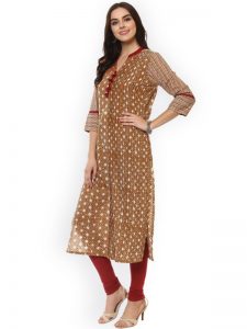 Women Brown Printed Straight Kurta