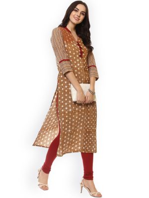 Women Brown Printed Straight Kurta