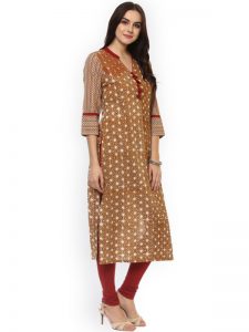 Women Brown Printed Straight Kurta
