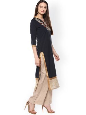 Women Brown Solid Straight Kurta