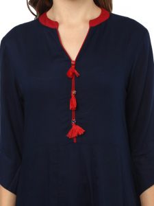 Women Navy Blue Printed A-Line Kurta