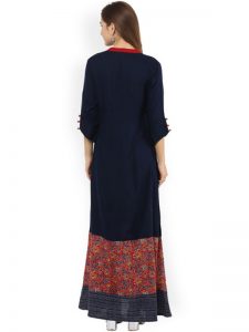 Women Navy Blue Printed A-Line Kurta