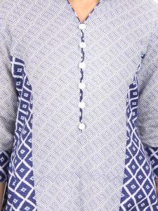 Women Blue & Grey Printed Straight Kurta