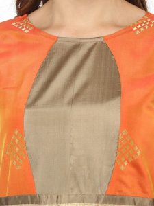 Women Orange & Gold-Toned Printed Anarkali Kurta