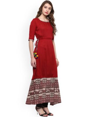 Women Red Printed A-Line Kurta