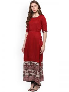 Women Red Printed A-Line Kurta