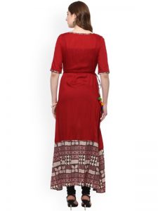 Women Red Printed A-Line Kurta