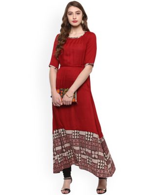 Women Red Printed A-Line Kurta