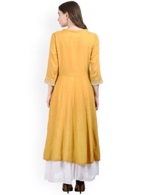 Women Mustard Embroidered Anarkali Kurta