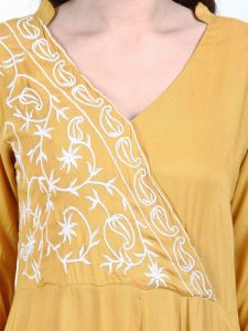 Women Mustard Embroidered Anarkali Kurta
