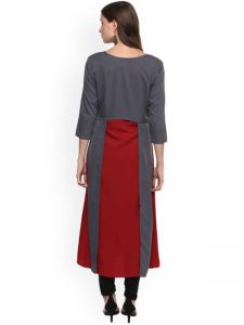 Women Grey & Maroon Colour blocked Layered Kurta