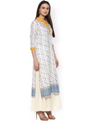 Women White Printed Straight Kurta