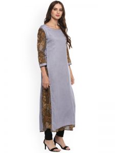 Women Grey & Brown Layered Kurta