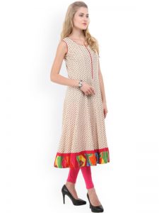 Women Off-White Printed Crepe A-Line Kurta