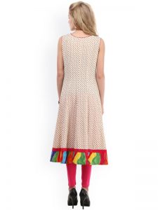 Women Off-White Printed Crepe A-Line Kurta