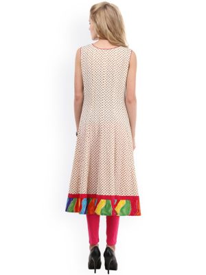 Women Off-White Printed Crepe A-Line Kurta