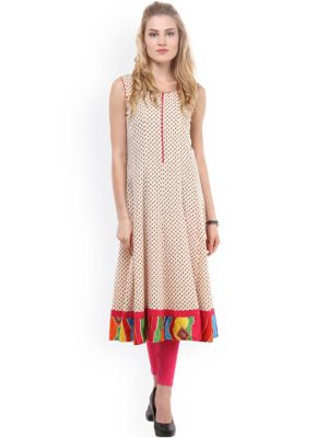 Women Off-White Printed Crepe A-Line Kurta