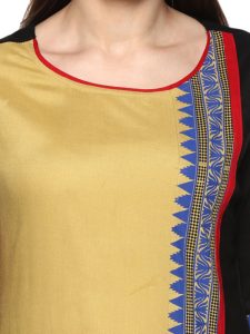 Women Mustard Yellow & Black Solid Straight Kurta