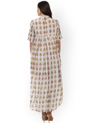 Women Off-White & Black Printed A-Line Kurta