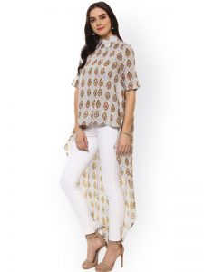 Women Off-White & Black Printed A-Line Kurta