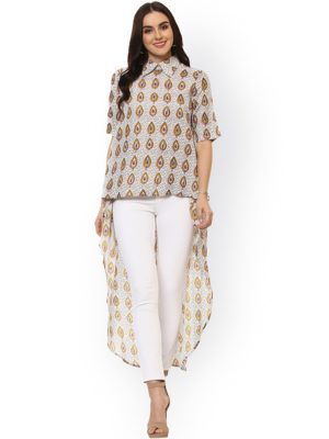 Women Off-White & Black Printed A-Line Kurta