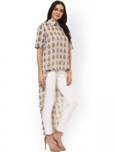 Women Off-White & Black Printed A-Line Kurta