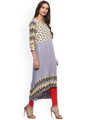 Women Grey Printed Angrakha Kurta