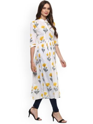 Women White Printed Anarkali Kurta