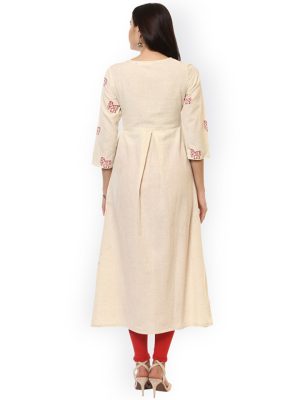 Women Cream-Coloured Printed Anarkali Kurta