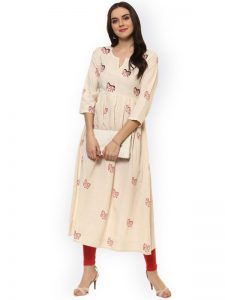 Women Cream-Coloured Printed Anarkali Kurta