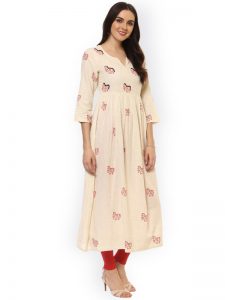 Women Cream-Coloured Printed Anarkali Kurta