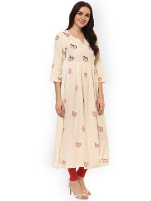 Women Cream-Coloured Printed Anarkali Kurta