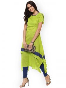 Women Green Solid A-Line Kurta