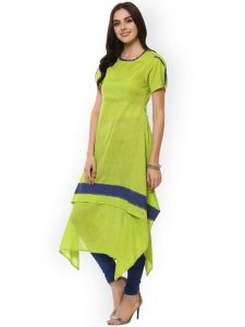 Women Green Solid A-Line Kurta