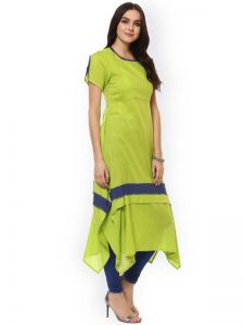 Women Green Solid A-Line Kurta