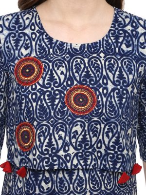 Women Blue Printed Straight Kurta