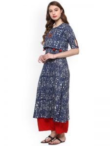 Women Blue Printed Straight Kurta